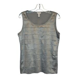 Chico's Tank‎ Top Sleeveless Metallic Silver Party Casual Ruched Blouse Size 1